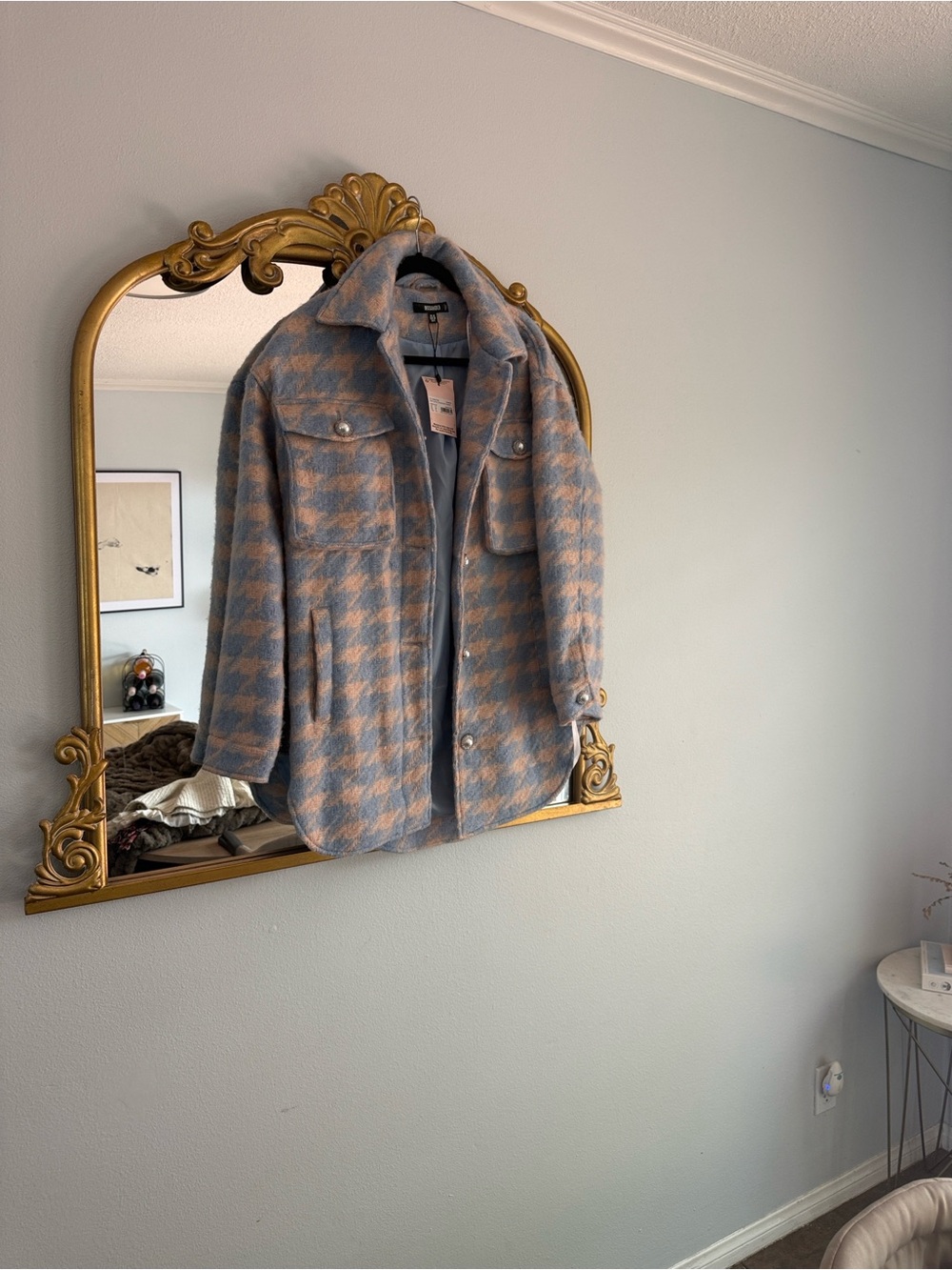 Missguided Blue and Peach Check Shacket